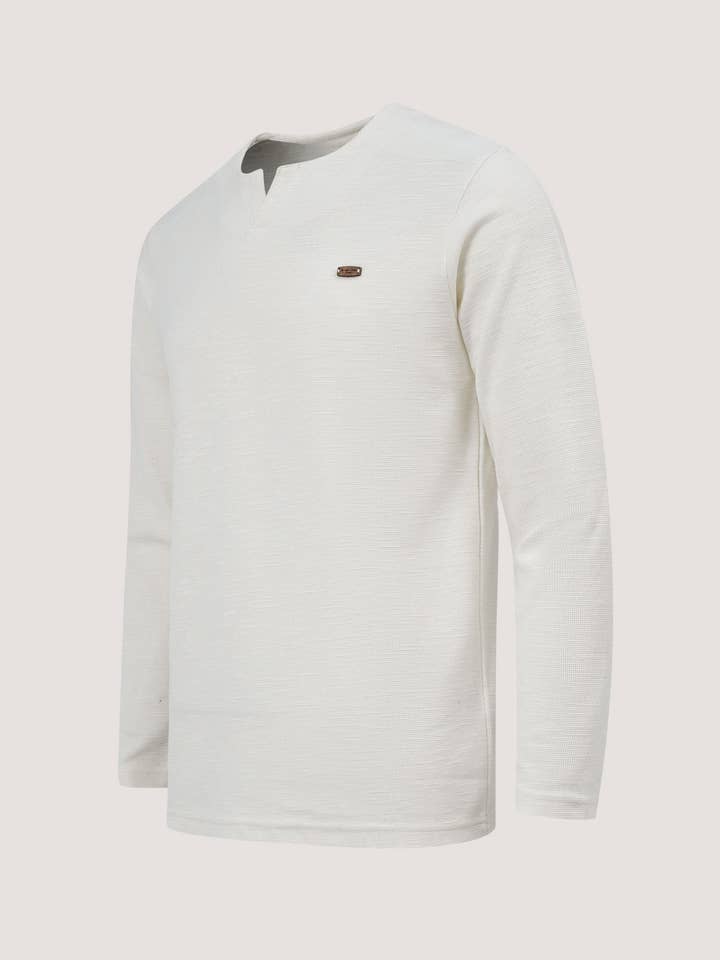 Brian Oak Limited – Großhandel T-Shirt – Herren – Langärmliges Off-White T-Shirt mit Struktur und Rundhalsausschnitt