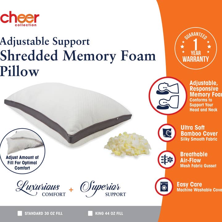 Cheer Collection - Wholesale Bedding Pillow - Adjustable Memory Foam Pillow with Gusset, 2-Pack4