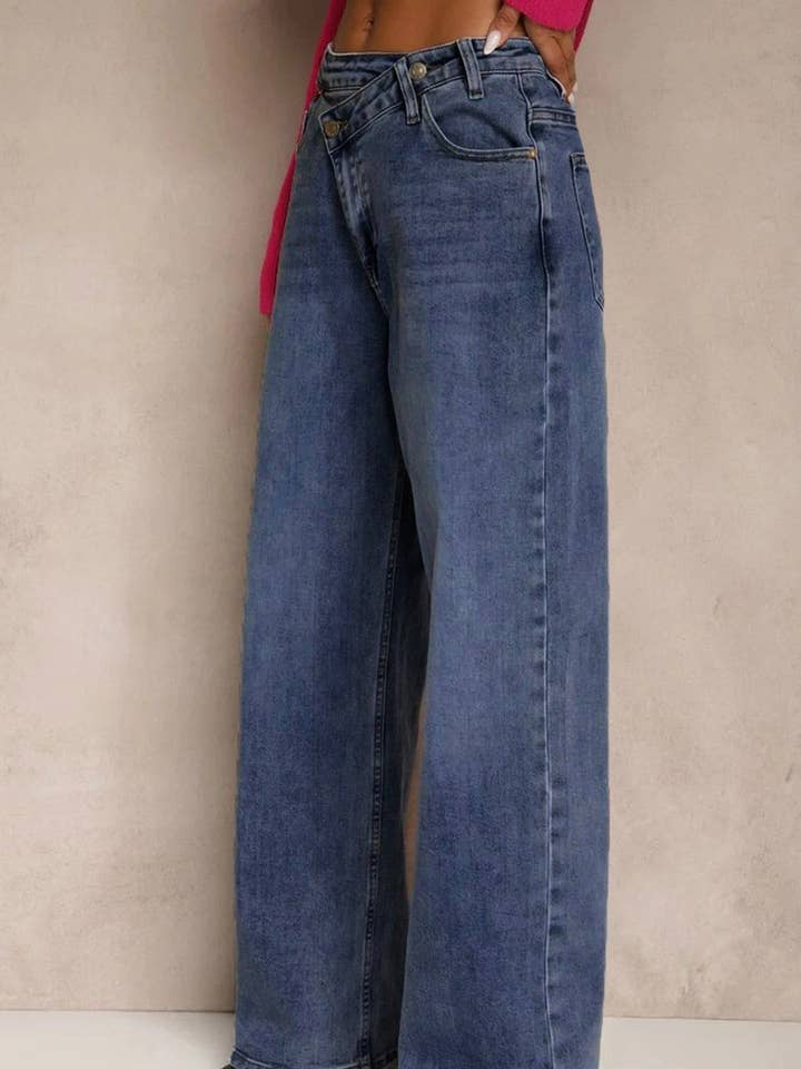 Yara Wide Leg Denim Jeans-Dark Blue for wholesale by Catwalk Wholesale