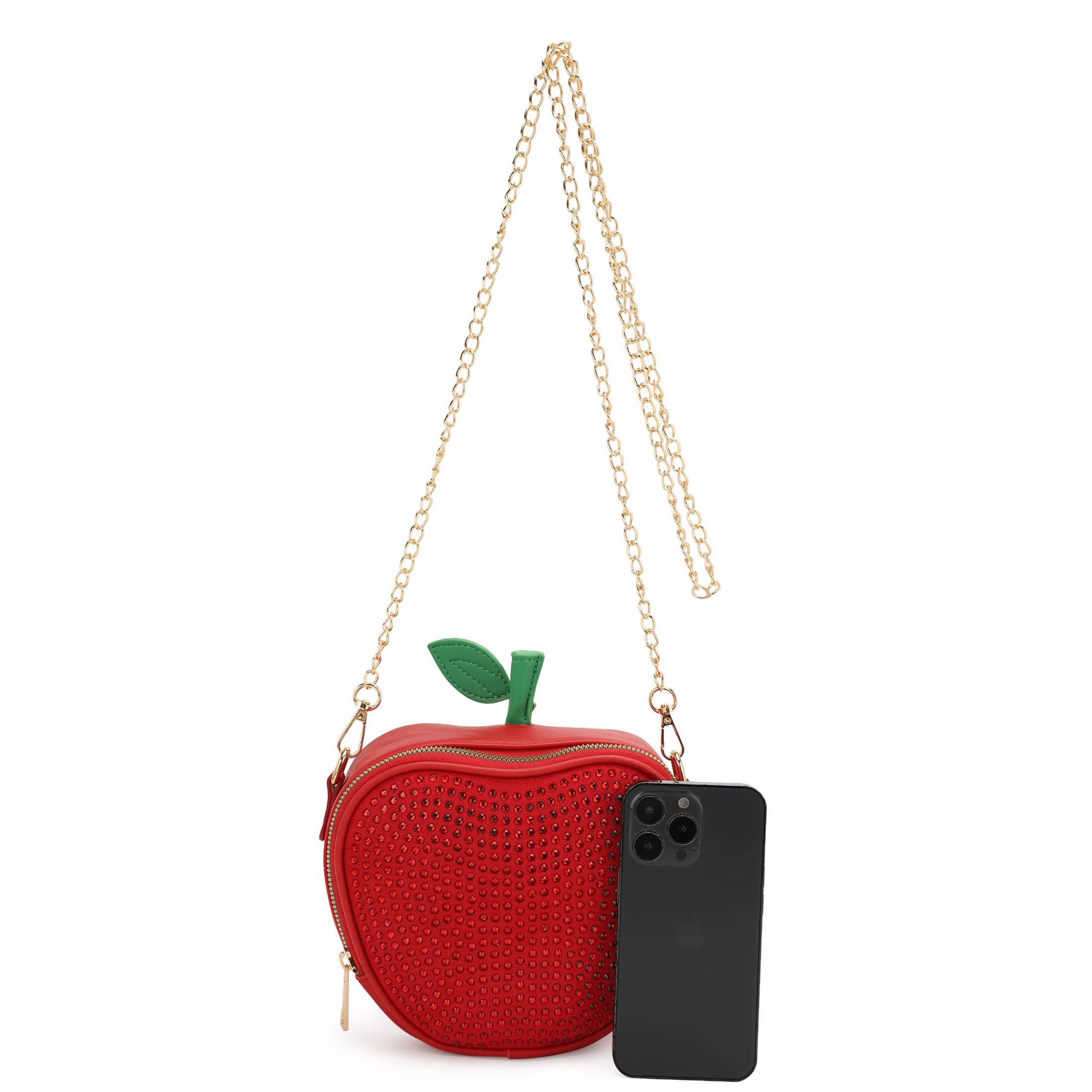 Vermelho Bolsa Tiracolo em Forma de Maçã com Strass para venda a revendedores na Faire7