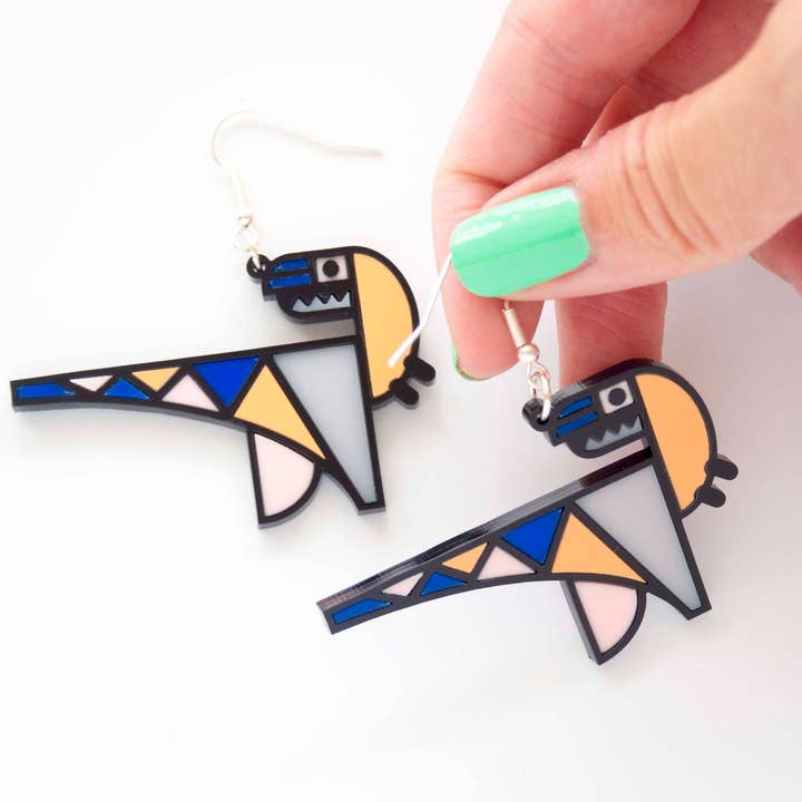 Oorbellen met geometrische dinosaurus voor wholesale door designosaur