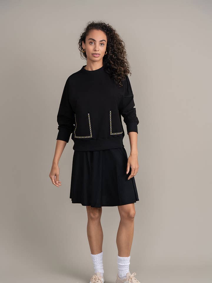 X Embroidered Pocket Sweatshirt - Yellow for wholesale by Ellwi Design