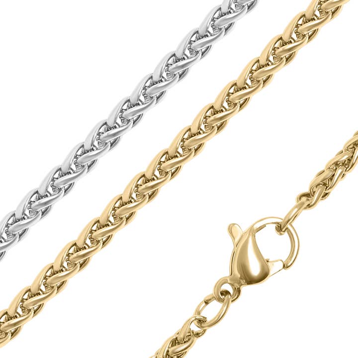 WJW - Wholesale Link & Chain Necklace - Stainless Steel Gold Wheat Chain Necklace