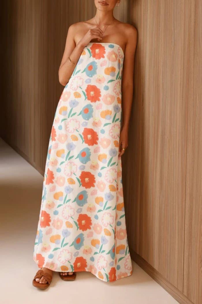 Rosa Clothing - Wholesale Dress - Women's - Western cowgirl Desert Theme print strapless dress8