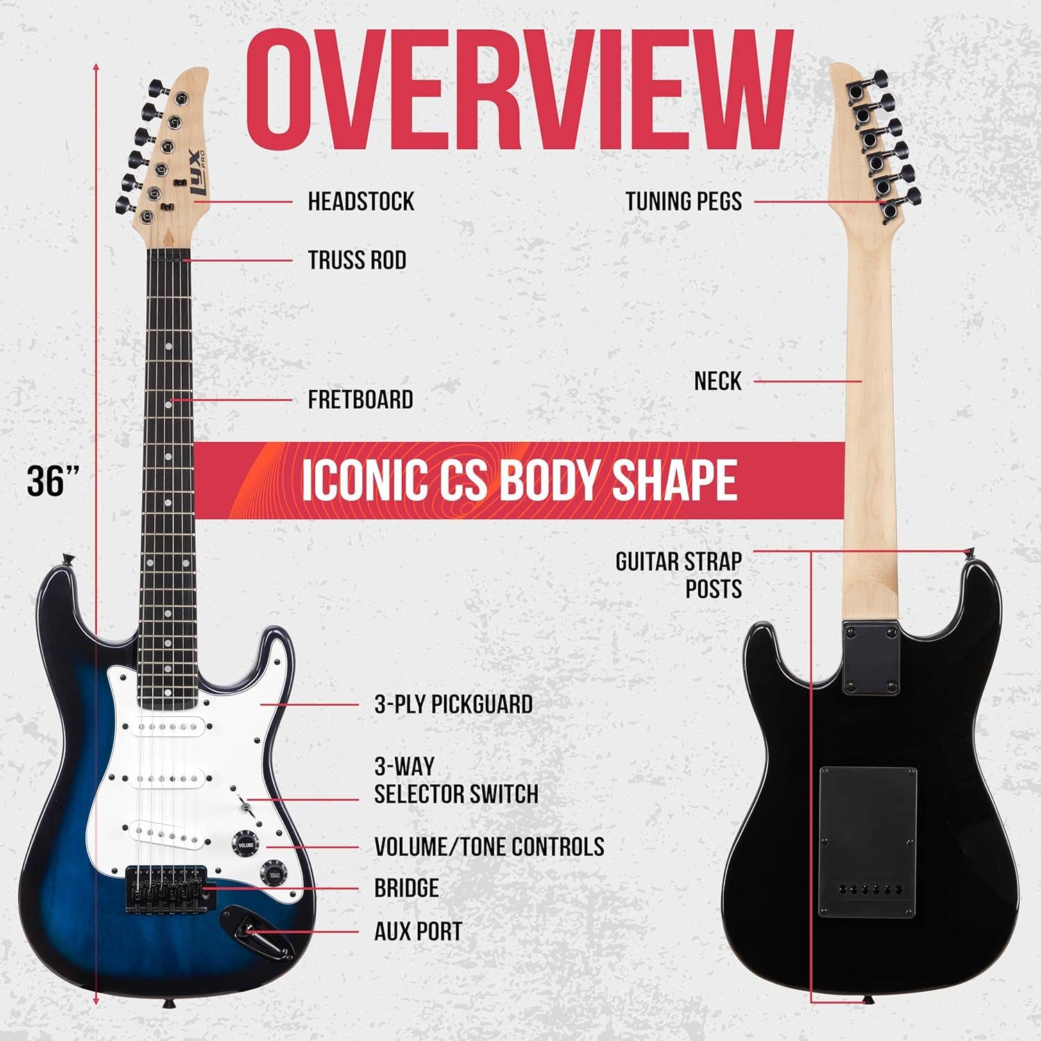 LyxPro – wholesale Musical instrument – CS 36” Beginner Electric Guitar Kit with Amp, Cable & More!11