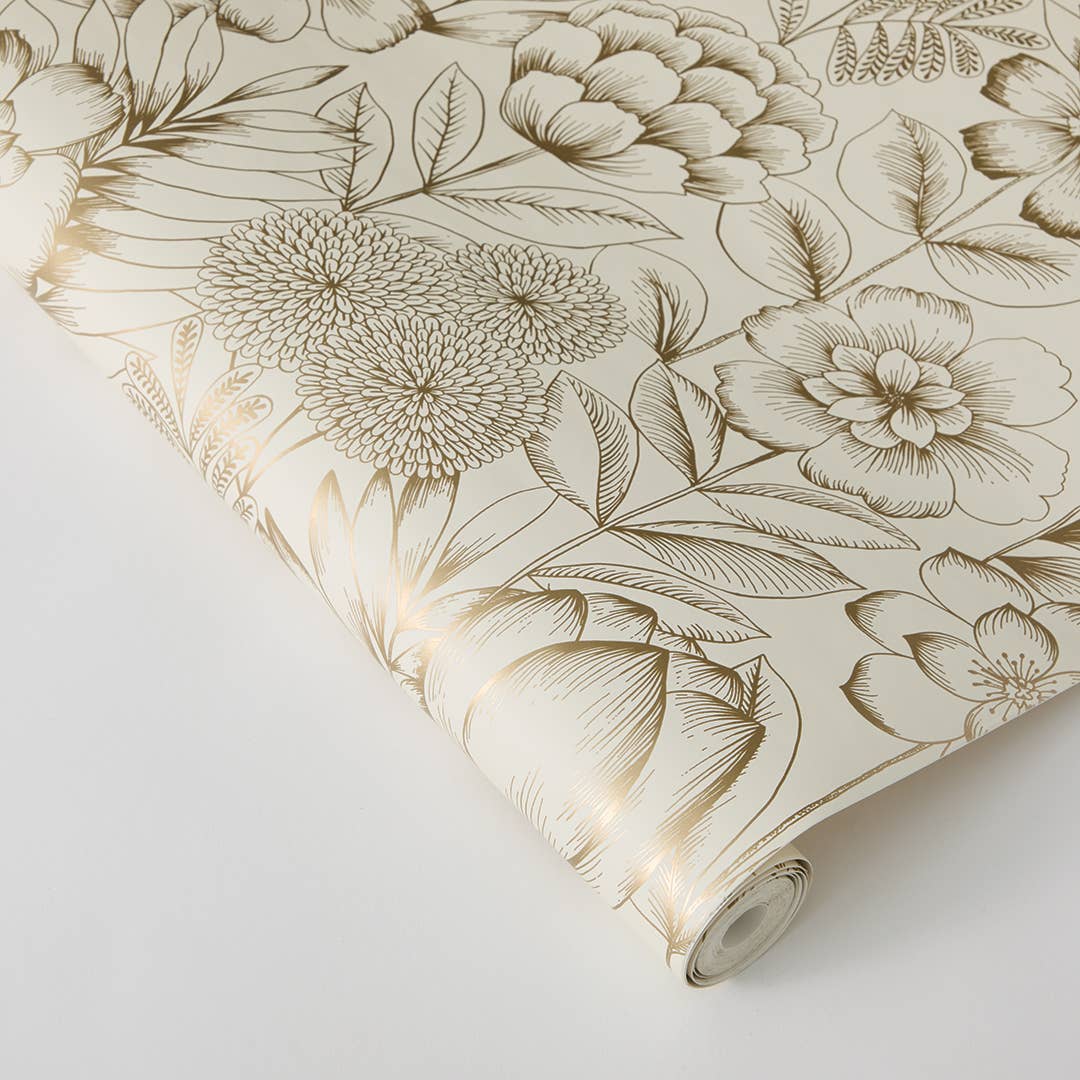 Homestead Floral Gold Peel and Stick Wallpaper, 28 sq. ft. for wholesale on Faire5