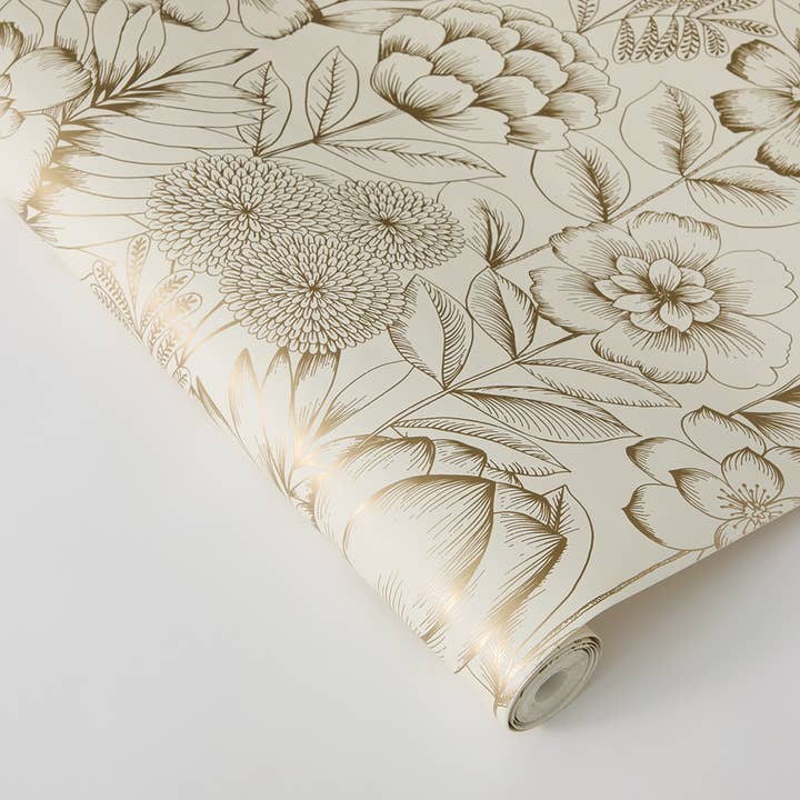 Homestead Floral Gold Peel and Stick Wallpaper, 28 sq. ft. for wholesale on Faire5