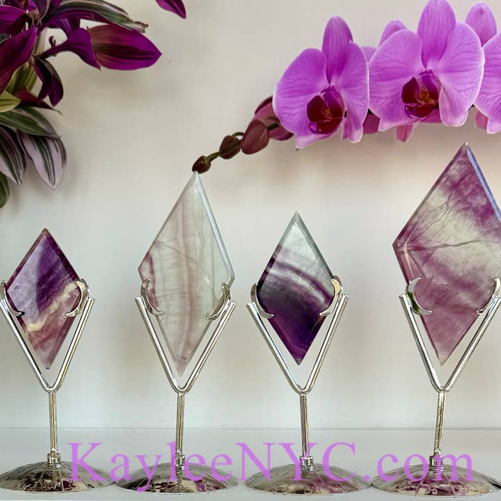 KayleeNYC - Wholesale Spiritual Stone/Crystal - Natural Fluorite Diamond Crystal w Zodiac stand