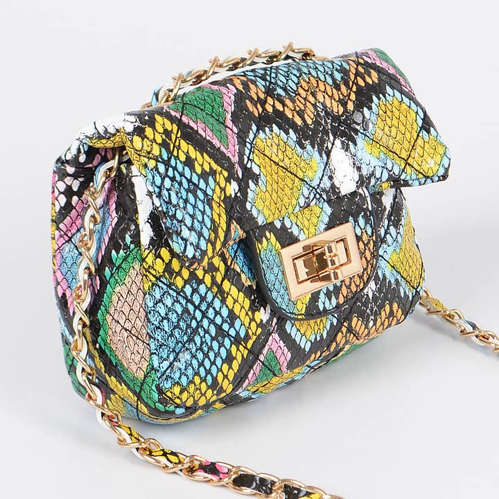 3AM BY H&D ACCESSORIES - Vente Sac à bandoulière – femme - Mini sac matelassé effet peau de serpent multicolore2