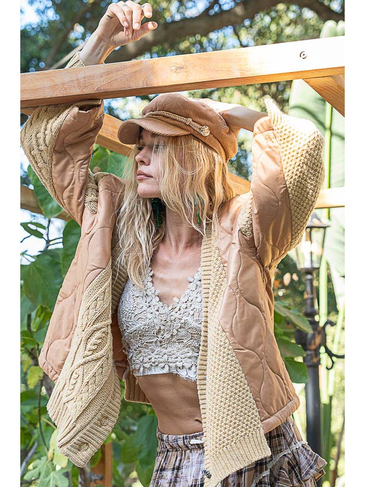 Pol Clothing - Wholesale Cardigan - Women's - Quilting patch contrast solid button down sweater SALE