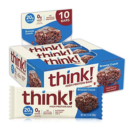 Shop The King - Wholesale Snack Bar - think! (thinkThin) High Protein Bars - Brownie Crunch, 20g Protein, 0g Sugar, No Artificial Sweeteners** Gluten Free, GMO Free*, 2.1 Ounce (10 Count) - Packaging May Vary
