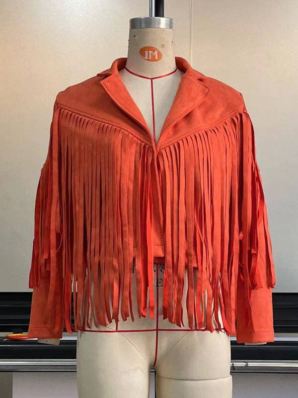 Plush Looks - Wholesale Jas - Dames - Effen gekleurde jassen met ruches en kwastjes met lange mouwen11