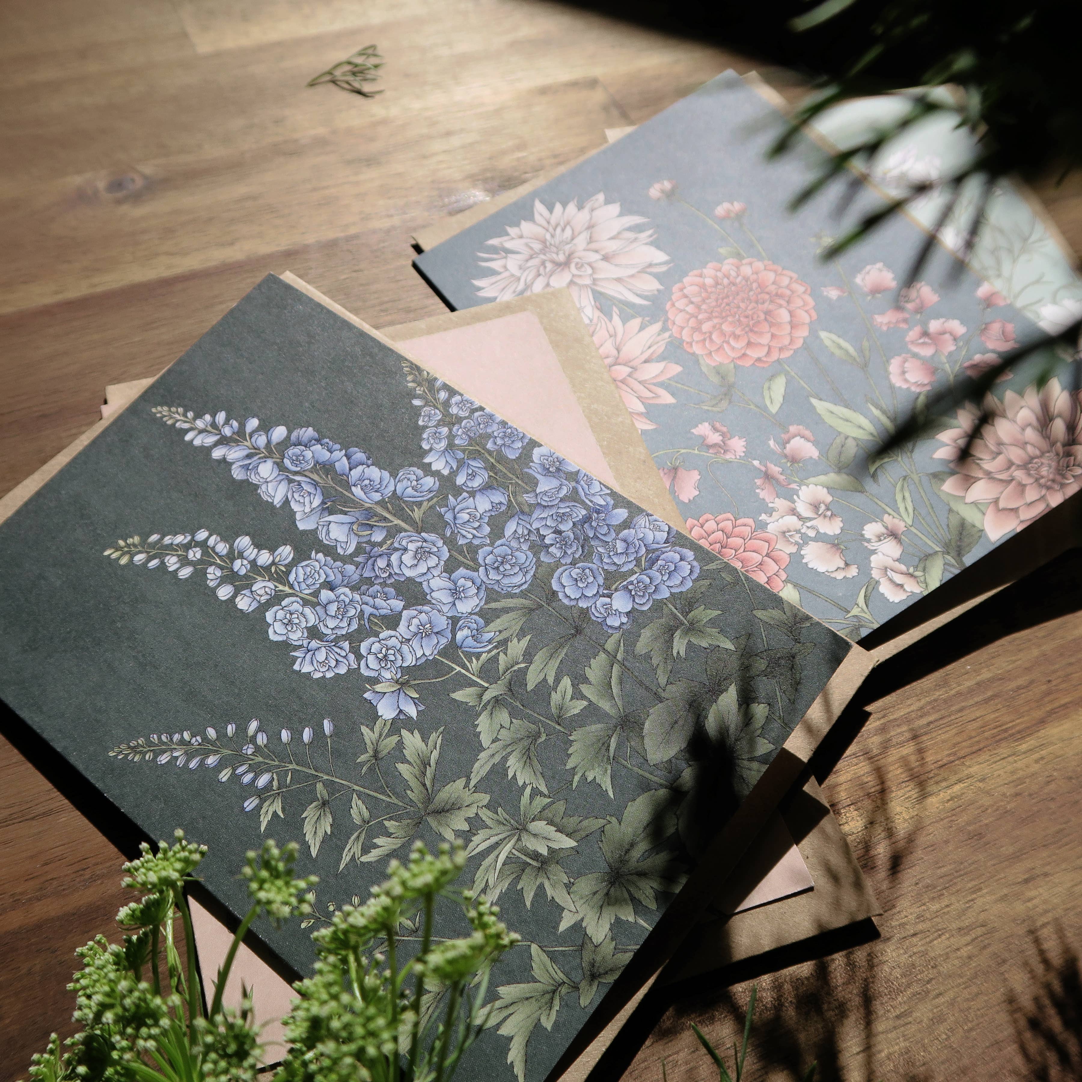 Typoflora – wholesale Everyday greeting card – Delphiniums Portrait Card2