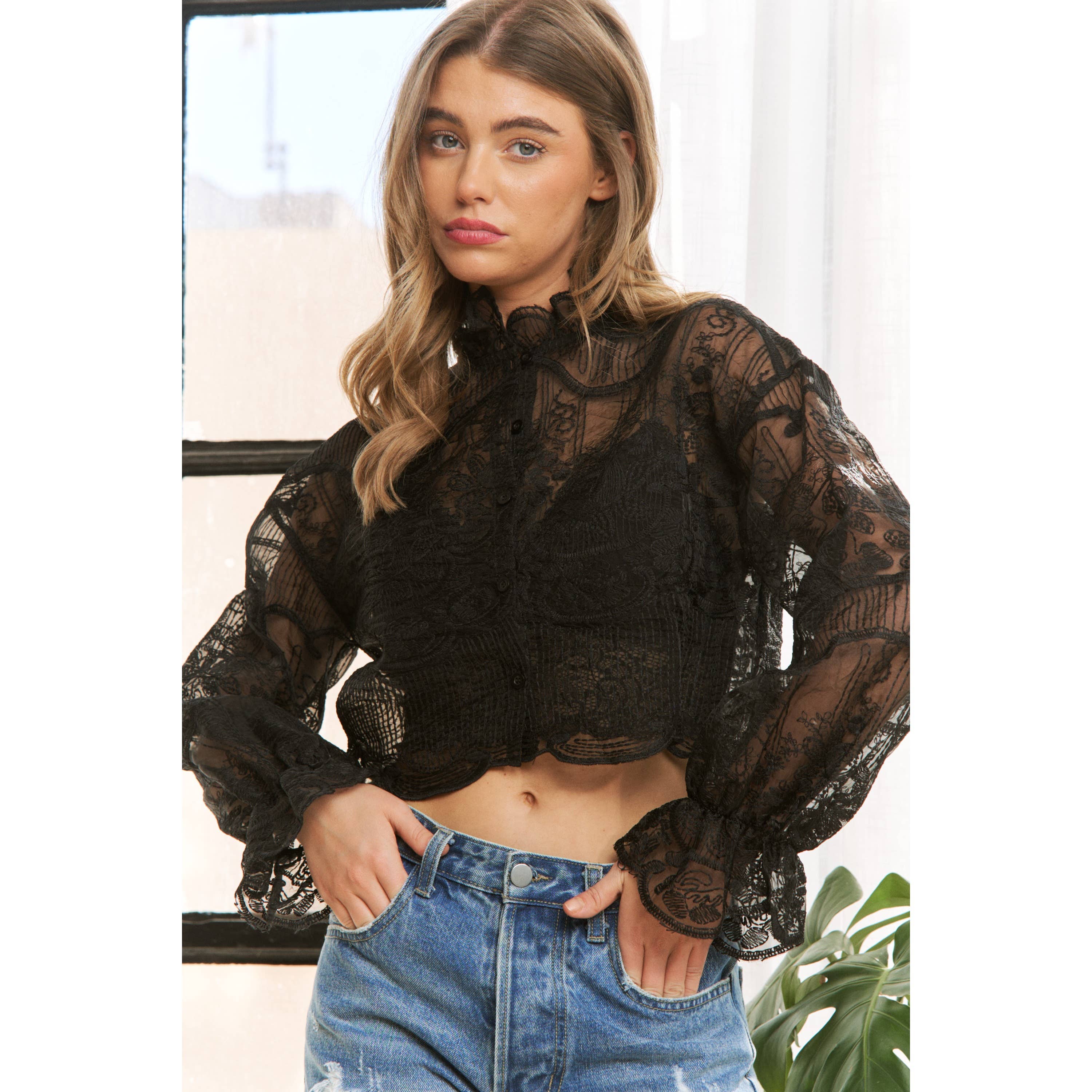 Sweet Generis - Wholesale Blouse - Women's - CHIC MODERN CROCHET EMBROIDERY BUTTON DOWN BLOUSE SHIRT TOP 31