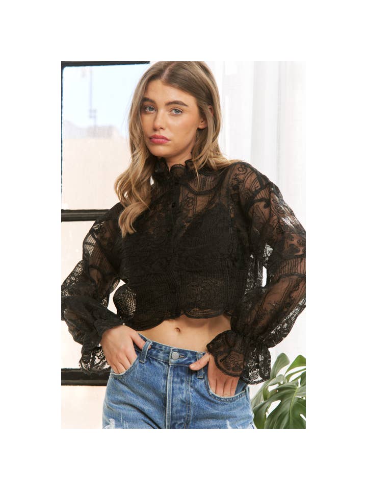 Sweet Generis - Wholesale Blouse - Women's - CHIC MODERN CROCHET EMBROIDERY BUTTON DOWN BLOUSE SHIRT TOP 31