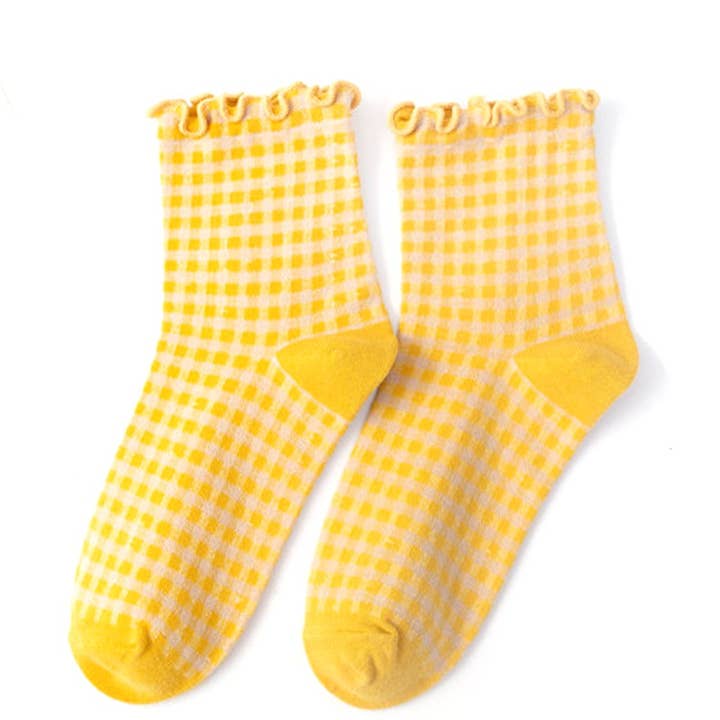 ACCITY - Wholesale Socks - Women's - Ruffle Trim Plaid Cotton Ankle Socks for Women_CWMS0651