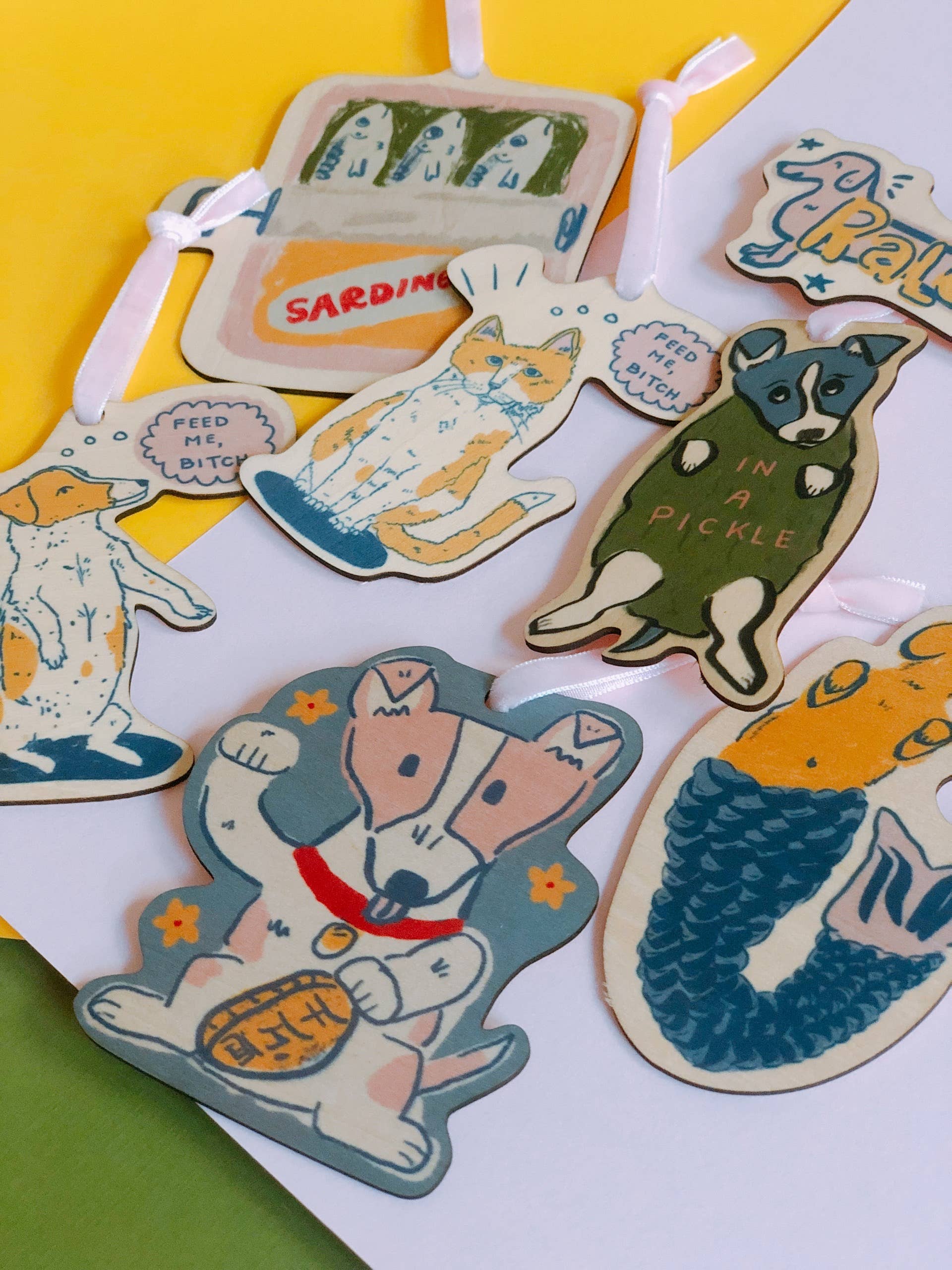 Emily Petrilla Illustrations – wholesale Ornament – Unique Colorful Wooden Cute Sardine Can Holiday Ornament2