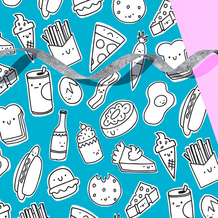 Hooray All Day - Wholesale Flat Wrap - Snack Time (Teal) - Wrapping Paper / Gift Wrap