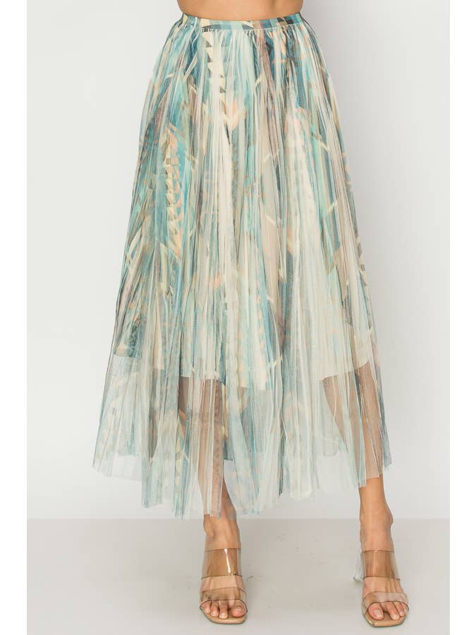 Chic Lined Pleated Tulle Midi Skirt With Elastic Waist - 4034 BG/DD NAVY FL for wholesale on Faire5