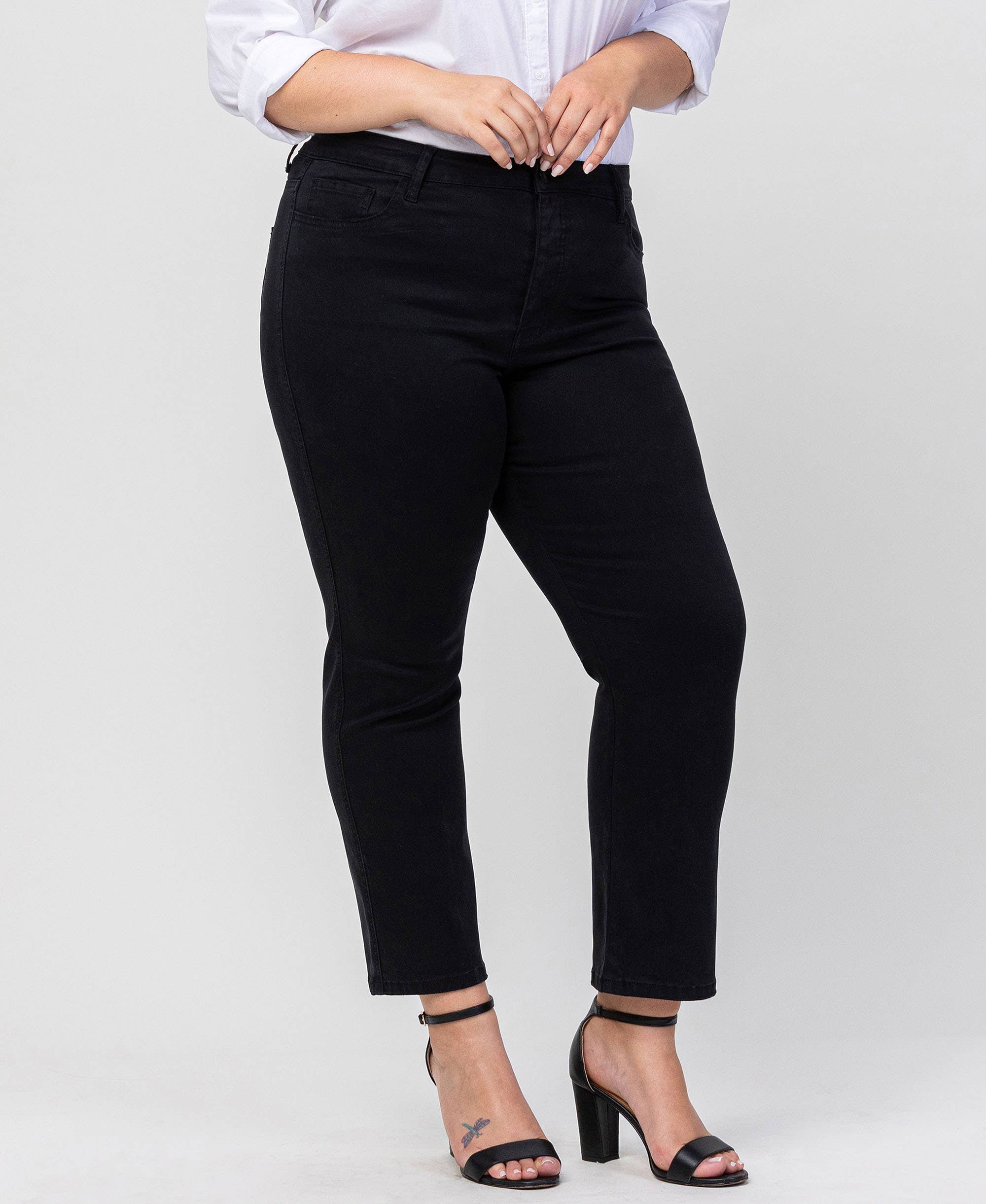 BLACK PEARL PLUS SIZE HIGH RISE ANKLE SLIM STRAIGHT JEANS V2371-P for wholesale on Faire7
