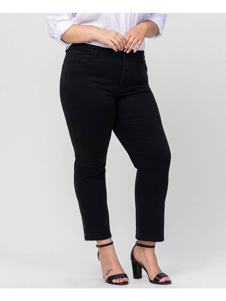 BLACK PEARL PLUS SIZE HIGH RISE ANKLE SLIM STRAIGHT JEANS V2371-P for wholesale on Faire7