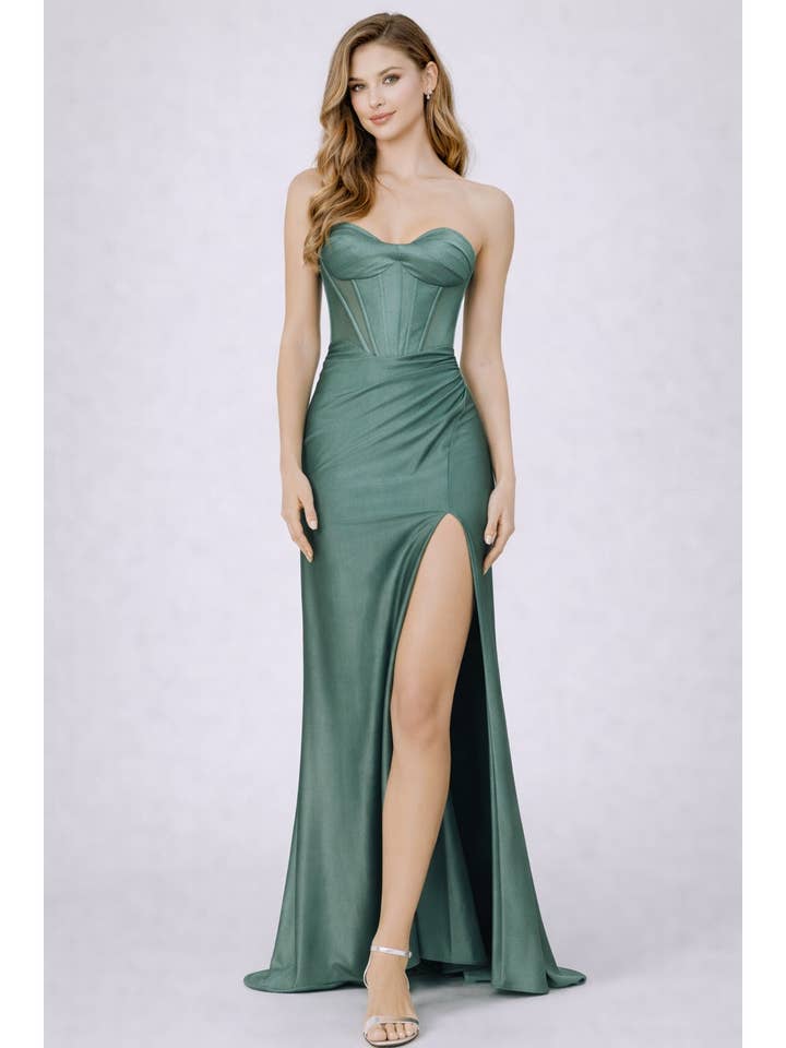 PROM-SATIN WEETHEART PLEATED BUSTLINE for wholesale by FashionShowcase