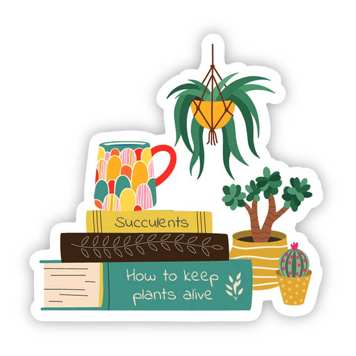 Plants, Books, Coffee & Tea Vinyl Sticker for wholesale by Fly Paper Products
