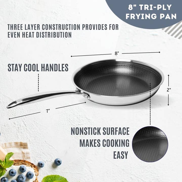 Lexi Home - Wholesale Pan - Diamond Oven Safe Stainless Steel Tri-Ply Frying Pans6