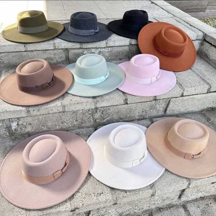 Queens INC - Wholesale Boater Hat - Women's - Wide Brim Boater Hat - Matching Grosgrain Band