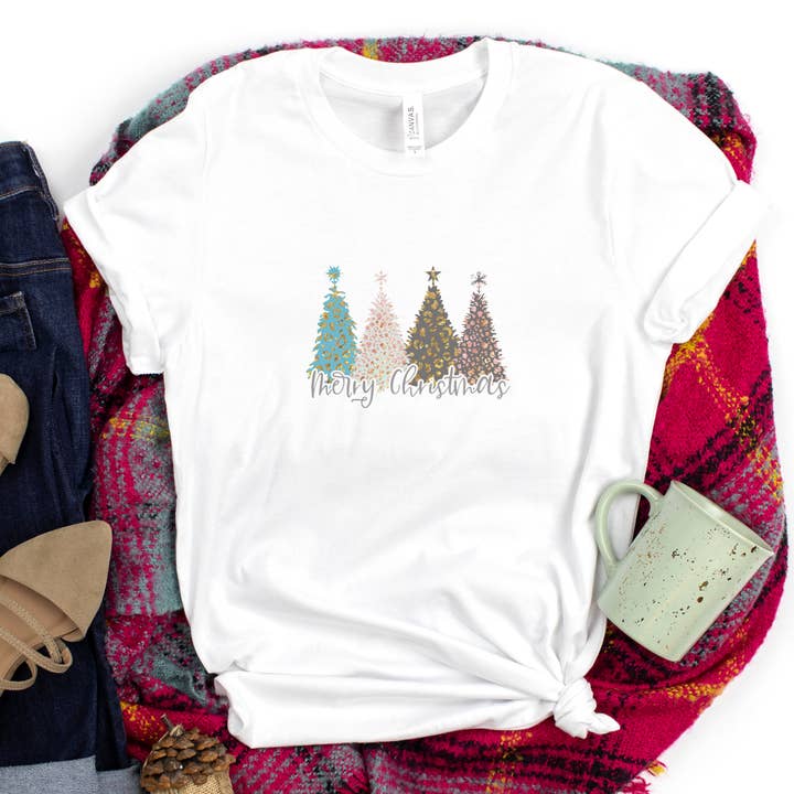 Leopard Christmas Trees Womens' Christmas Shirt Sizes S-2XL for wholesale by Shine Thrive Grow
