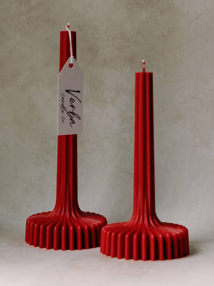 Valentine's Red Vase taper Candle, for wholesale by Verba Candle Co
