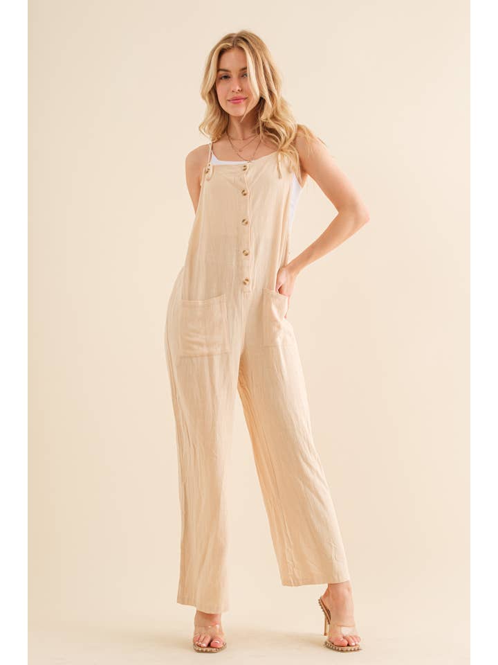 Blue B - Wholesale Jumpsuit - Women's - 32648R -Linen Feel Woven Tie Strap Button Up Pocket Jumpsuit10