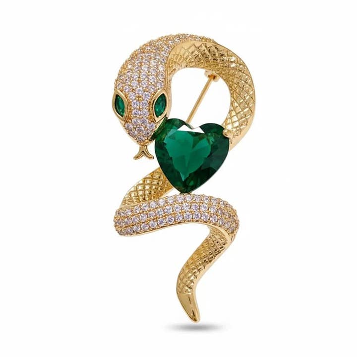 Serpent Heart Crystal Brooch for wholesale by Angel Barocco