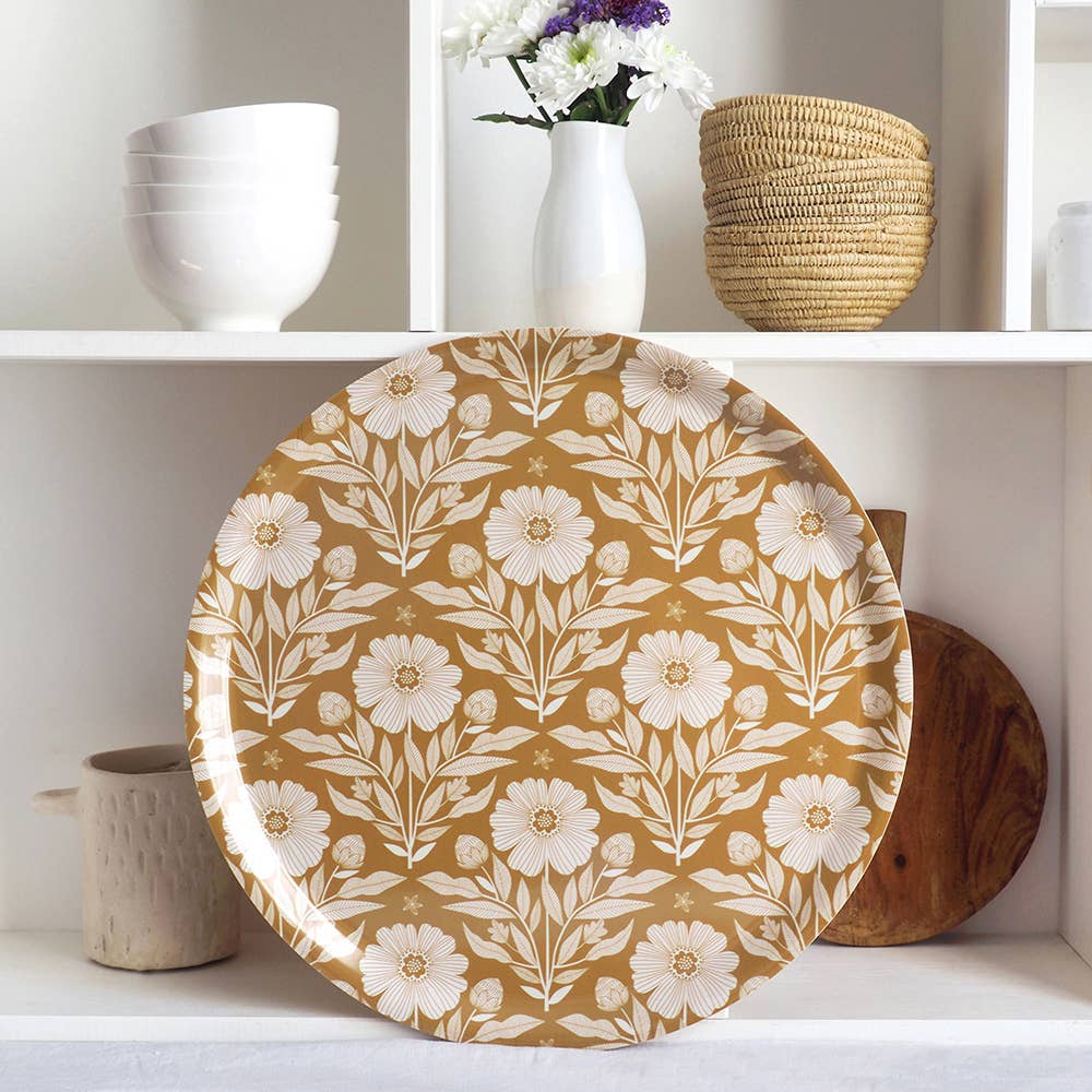 mini labo – Engroshandel Serveringsbakke – Rundt birkefad med okker Folk-mønster1