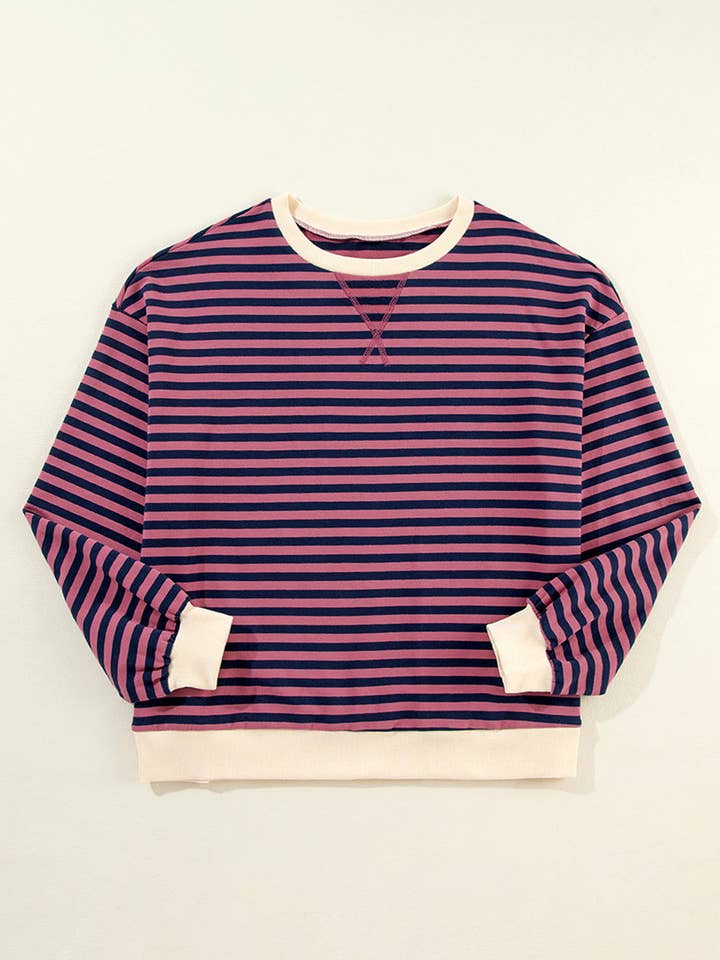 Lovesoft - Wholesale Sweatshirt - Women's - Stripe Oversized Contrast Trim Pullover Sweatshirt14