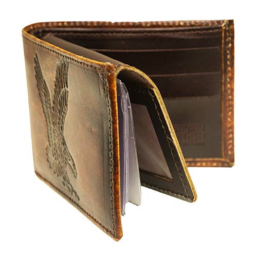 Western Express - Wholesale Wallet - Men's - USA-Made Antiqued Leather Bifold Wallet with Eagle Emboss2