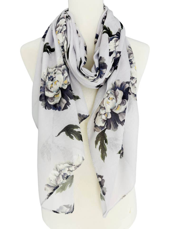 JC022880 Grå pion blommig halsduk/sjal för wholesale av JC Sunny Fashion