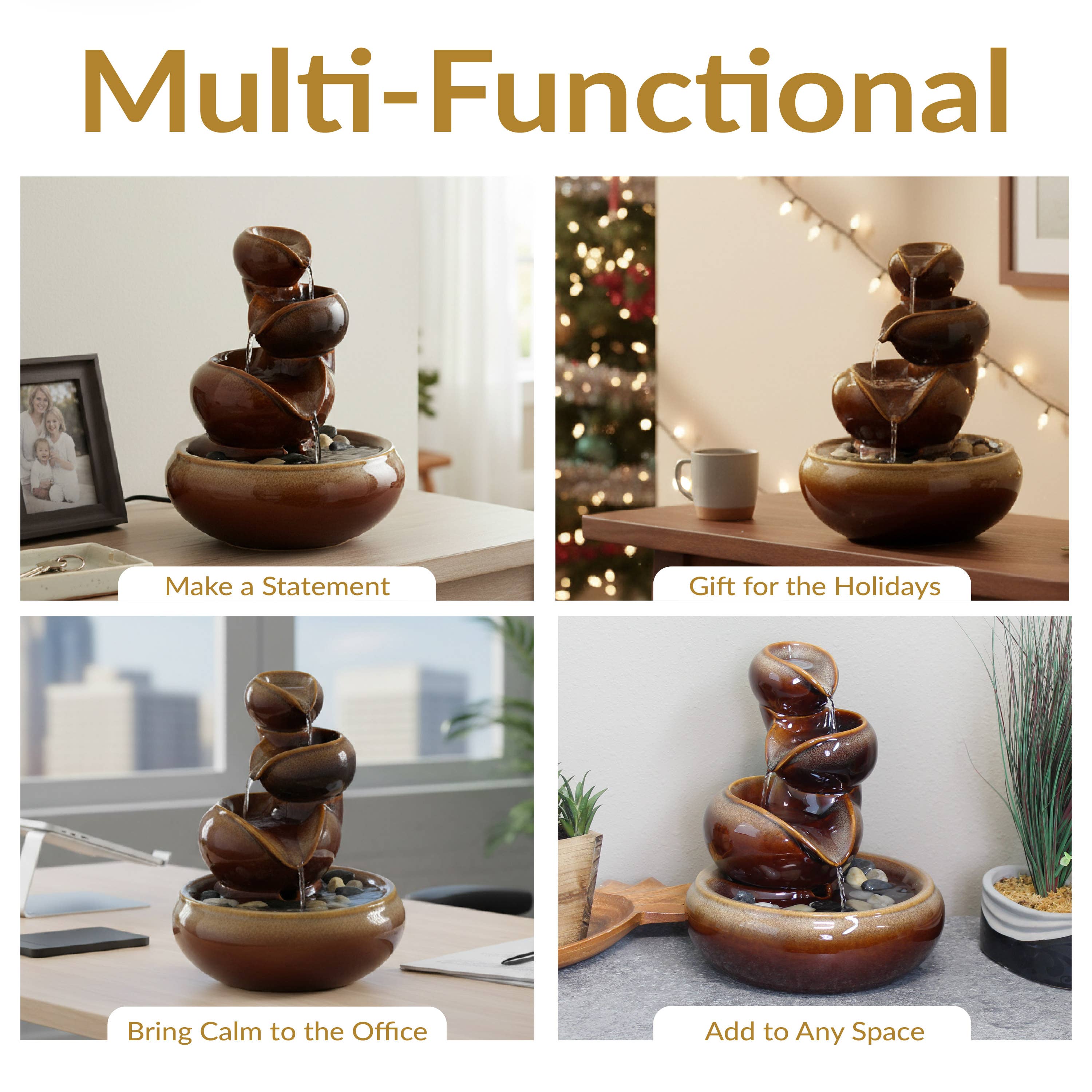 Sunnydaze Decor - Wholesale Decorative Tabletop Object - Tiered Vessels Ceramic Indoor Water Fountain - 10 in - Brown4
