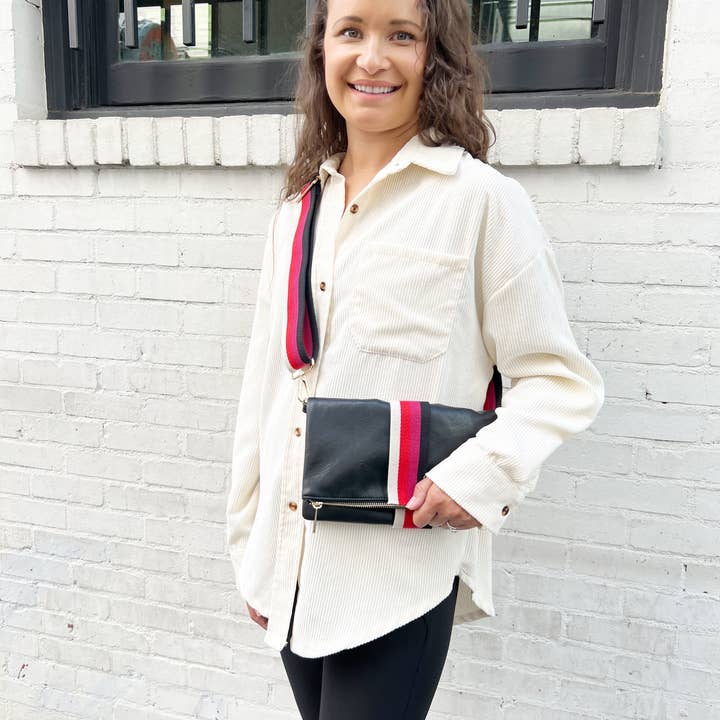 Aspen Lane - Wholesale Crossbody Bag - Women's - Black Multi Stripe crossbody/bum fanny bag / clutch w/ strap