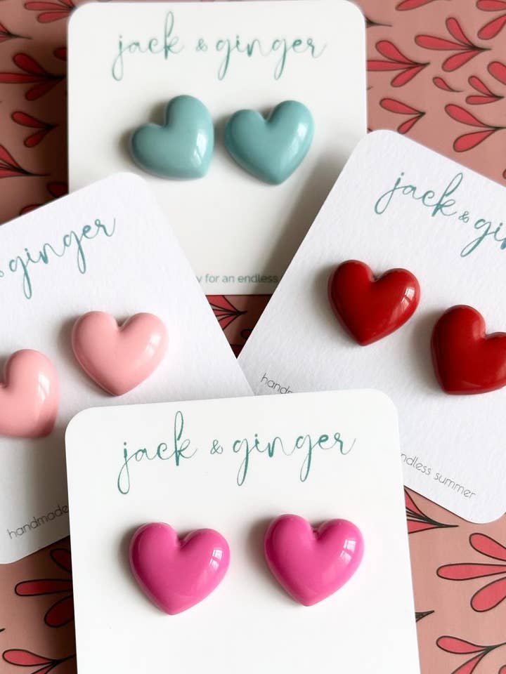 Large Puffy Heart Studs for wholesale by jack & ginger