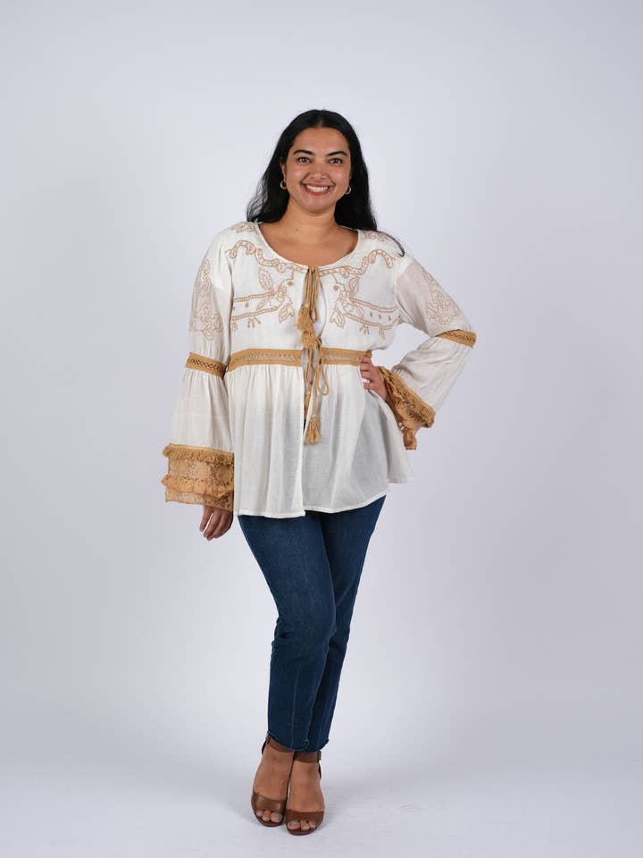 Vintage Embroidered White Kimono for wholesale by Sacred Threads