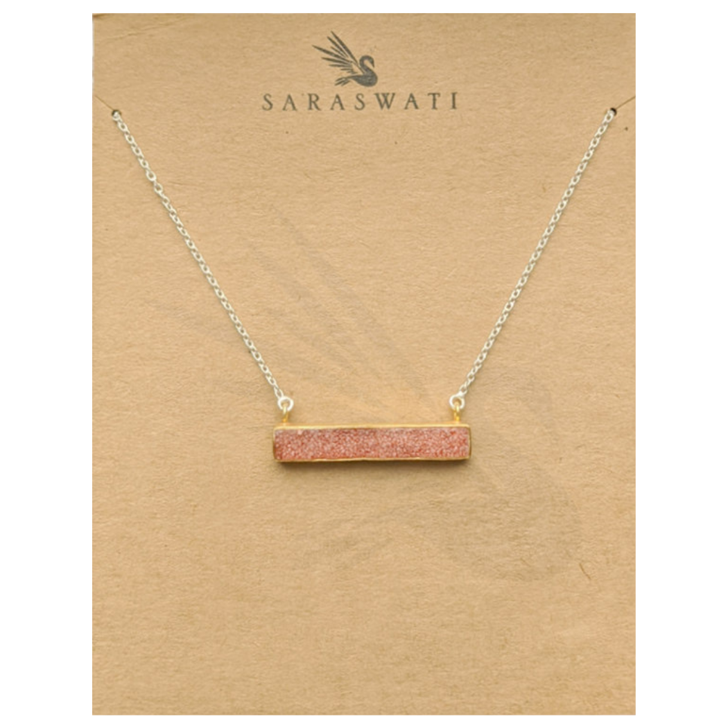Saraswati Imports - Wholesale Pendant/Charm Necklace - SALE Artisan Vermeil Peach Druzy Bar Sterling Necklace1