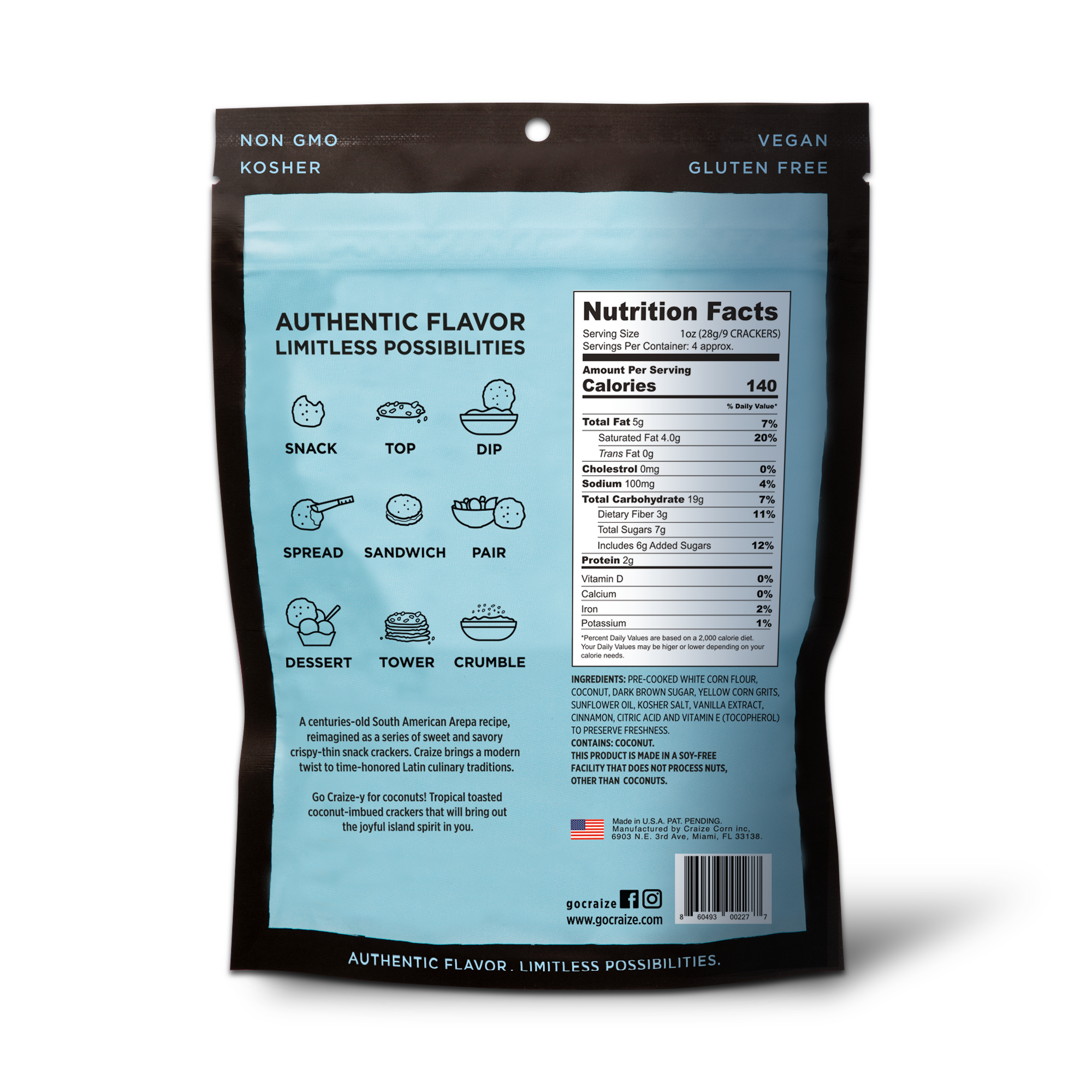 Craize Snacks, INC - Wholesale Crackers - Coconut Toasted Corn Crackers 4oz1