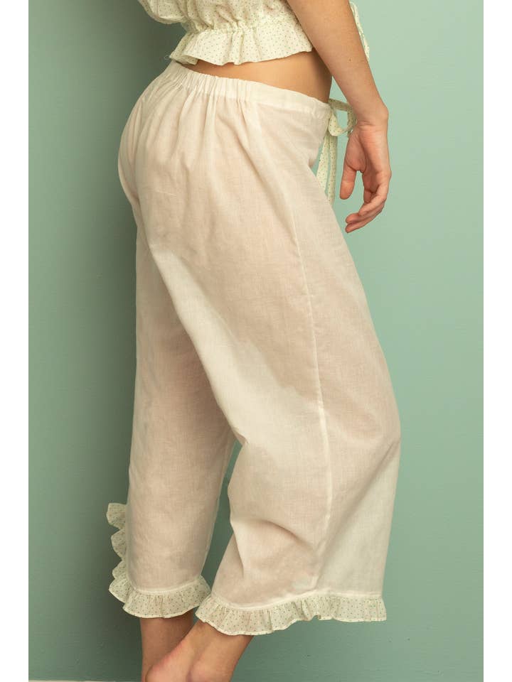 Cream Green Pennyworth Ruffle Cotton Capri for wholesale on Faire2