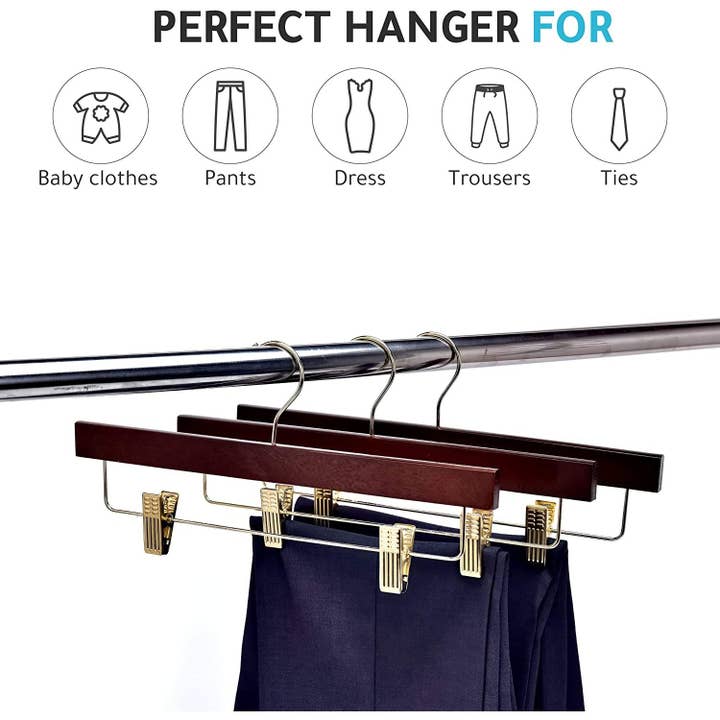 Quality Hangers - Wholesale Kleerhangers - W013 houten rechte rokkenhangers, 35,5 cm, walnoot met gouden haak, 100 stuks5