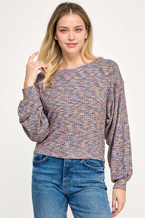 BLUE MULTI 5805A-K72 MARLED EFFECT LONG SLEEVE SWEATER TOP for wholesale on Faire1