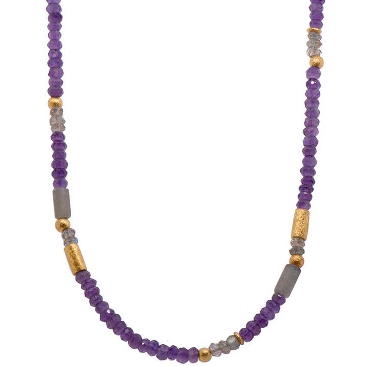 Labradorite and Amethyst 3mm Necklace 24K Fair Trade Gold Vermeil for wholesale by Joyla Jewelry