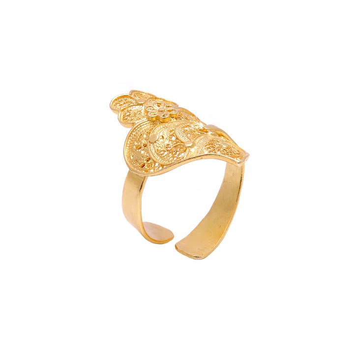 PORTUGAL JEWELS - Wholesale Band/Stacked Ring - Ring Heart of Viana in Gold Plated Silver2