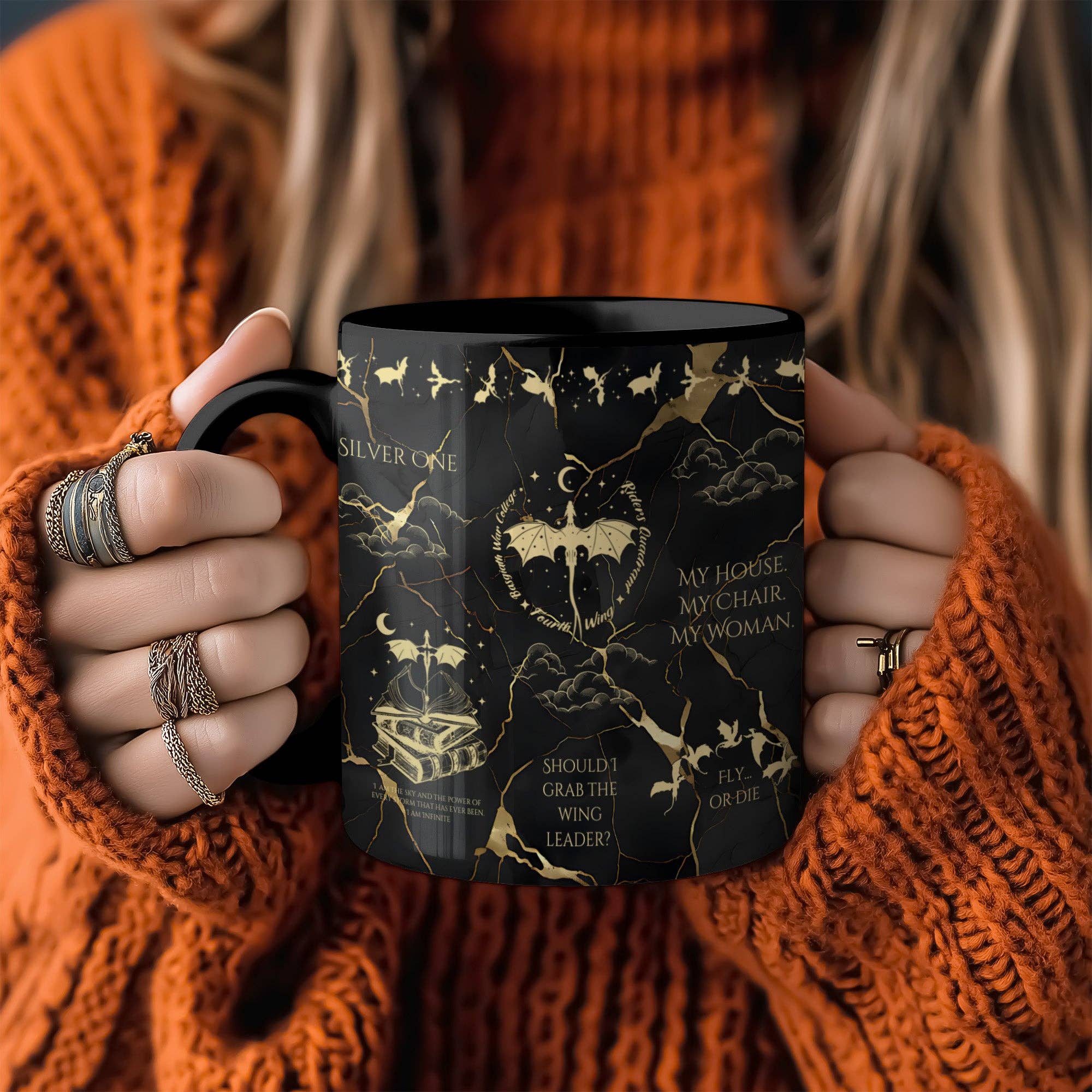 MagicMerchEmporium - Wholesale Coffee Mug - Fourth Wing Black & Gold Mug