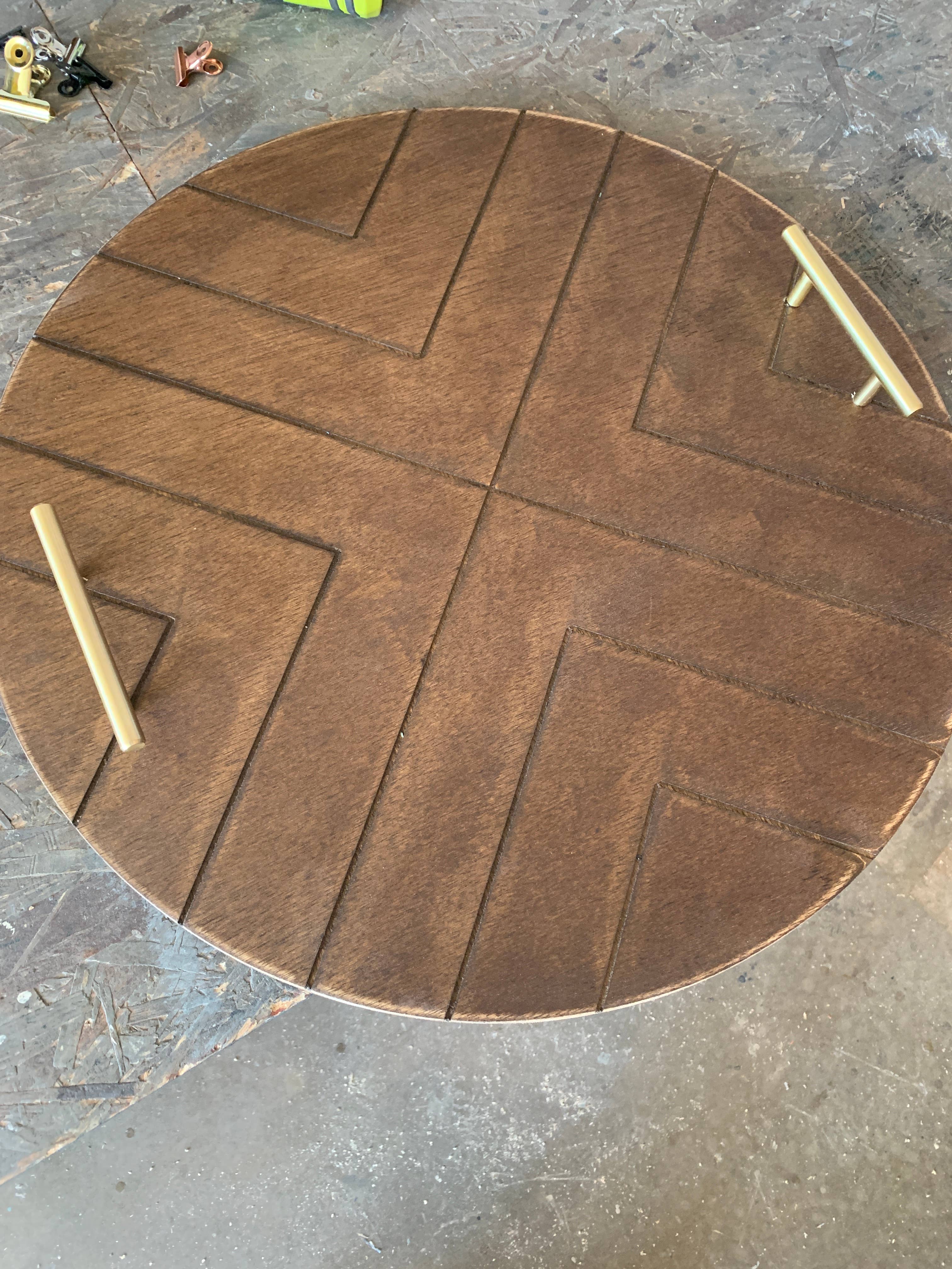 Grace Graffiti - Wholesale Serving Tray - Engraved Chevron Wooden Tray with Mod Gold Handles1